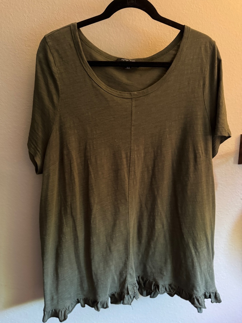 Olive Green Cotton Top with Ruffle edge